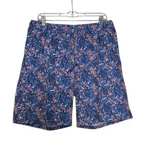 Peter Millar Swim Trunks Turtle Tide Print Blue Orange Size Large Drawstring